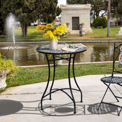 Outsunny Round Mosaic Tabletop Garden Table - Grey/Black 