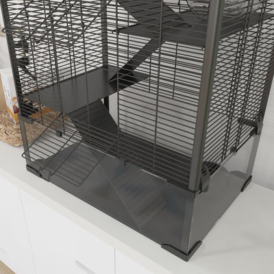 PawHut 4 Tiers Hamster Cage with Deep Tempered Glass Bottom, Hut, Running Wheel, Food Dish, Water Bottle, 60 x 40 x 80cm 