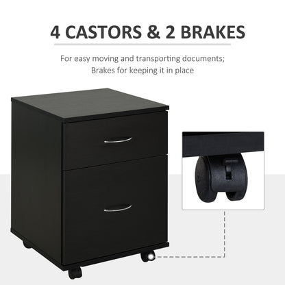 HOMCOM Two Drawer Filing Cabinet with Wheels- Black Wood Grain 