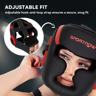 SPORTNOW Boxing Headguard, Boxing Headgear Helmet with Adjustable Strap for Full Face Protection for Kickboxing Sparring Martial Arts Karate Taekwondo, Red 