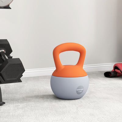SPORTNOW 12KG Soft Kettlebell, Kettlebell with Non-Slip Handle for Home Gym, Weight Lifting, Strength Training, Orange/Grey 