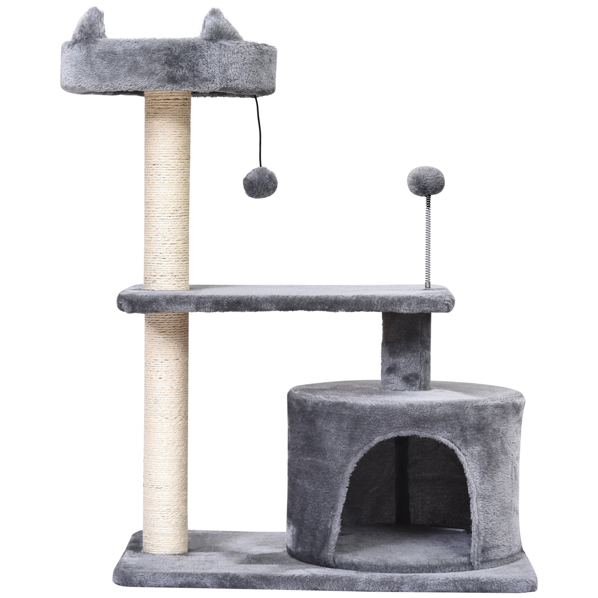 PawHut Cat Tree for Indoor Cats with Scratching Post Climbing Tower Kitty Activity Centre Condo Perch Jumping Platforms Grey 60L x 40W x 81H cm 