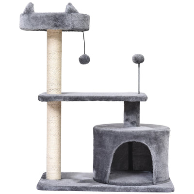 PawHut Cat Tree for Indoor Cats with Scratching Post Climbing Tower Kitty Activity Centre Condo Perch Jumping Platforms Grey 60L x 40W x 81H cm 