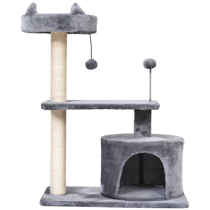PawHut Cat Tree for Indoor Cats with Scratching Post Climbing Tower Kitty Activity Centre Condo Perch Jumping Platforms Grey 60L x 40W x 81H cm 