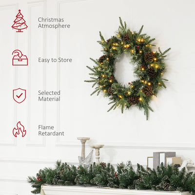 HOMCOM 60" Cone and Berry Christmas Wreath, with LED Lights 
