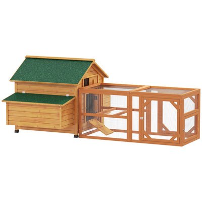 PawHut 2 Piece Wooden Chicken Coop and Run Set, Poultry Run Cage with Nesting Box, Slide-Out Tray, for 4-8 Chickens, Yellow 