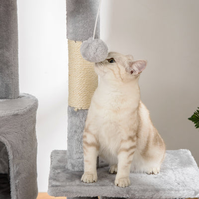 PawHut Floor to Ceiling Cat Tree for Indoor Cats, 240-260cm, Adjustable Height - Light Grey 