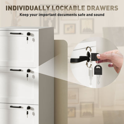 HOMCOM 3-Drawer Filing Cabinet with Lock - White 