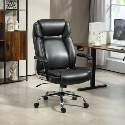 HOMCOM Ergonomic Office Chair, Heavy Duty Faux Leather Desk Chair with Tilt Function, Adjustable Height, 227kg 500LBS Swivel Computer Chair for Home Study, Black 