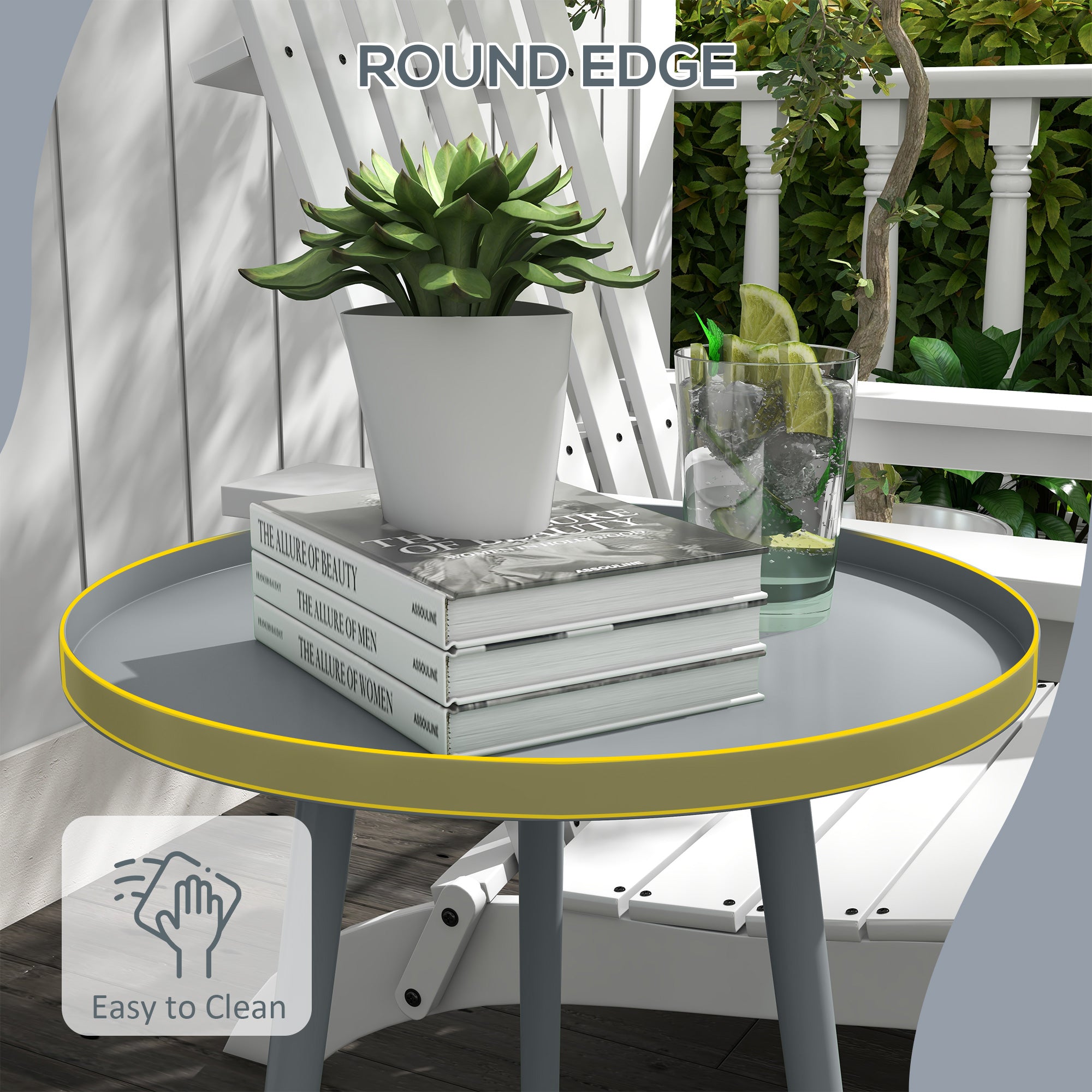 Outsunny Round Garden Coffee Table, Outdoor Side Table with Rounded Steel Edge, Ø40 x 50H cm, Grey 