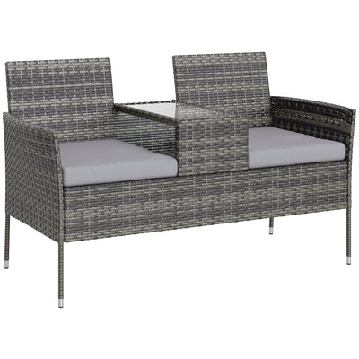 Outsunny Two-Seat Rattan Chair, with Middle Table - Charcoal Grey 