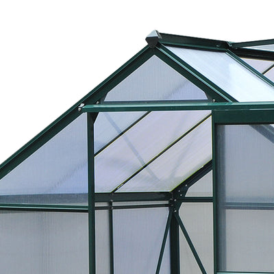 Outsunny 6 x 6ft Polycarbonate Greenhouse, Large Walk-In Green House with Slide Door and Window, Garden Plants Grow House with Aluminium Frame and Foundation, Dark Green 