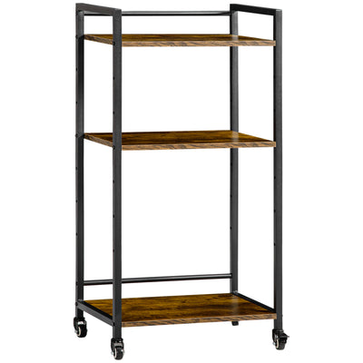 HOMCOM 3-Tier Printer Stand, Utility Cart, Rolling Trolley with Adjustable Shelves with Lockable Wheels for Home Office, Rustic Brown 