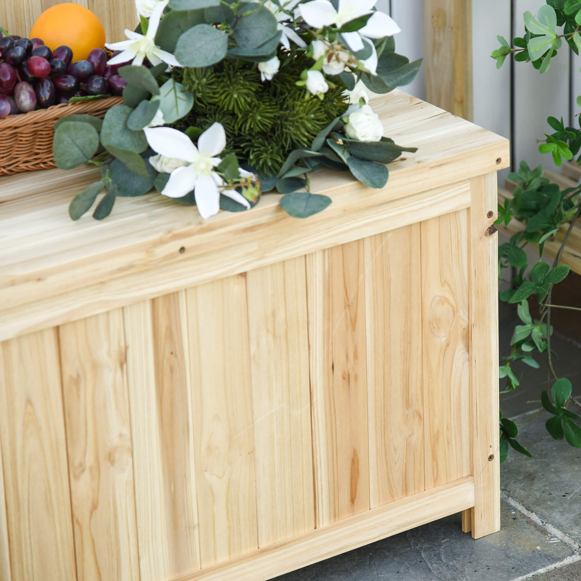 Outsunny Wood Storage Bench for Patio Furniture, Outdoor Garden Seating Tools 