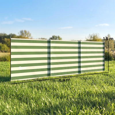 Outsunny 4 Pole Camping Windbreaks, Beach Wind Shield Shelter with Carry Bag and Steel Poles, 540cm x 150cm, Army Green 