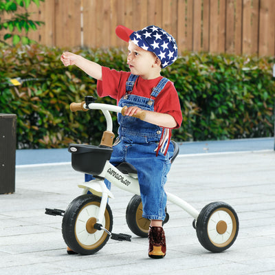 AIYAPLAY Kids Trike, Tricycle, with Adjustable Seat, Basket, Bell, for Ages 2-5 Years - White 