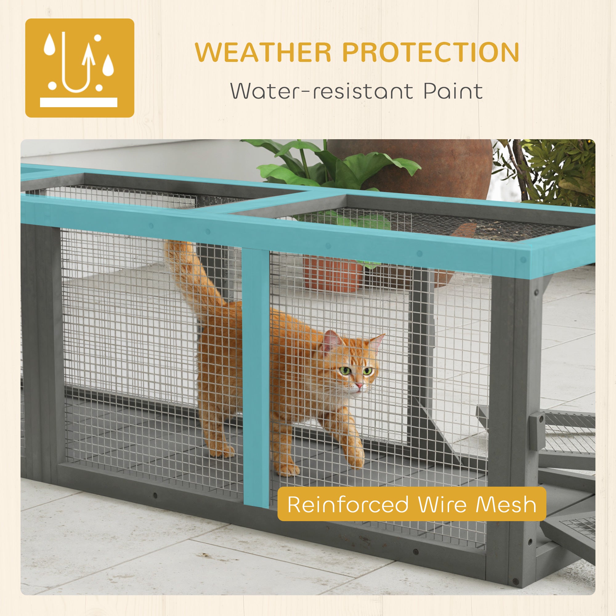 PawHut Outdoor Cat Tunnel, Wooden Play Cat Enclosure, Extendable Pet Run with 3 Doors, for Indoor and Outdoor Use, Grey 