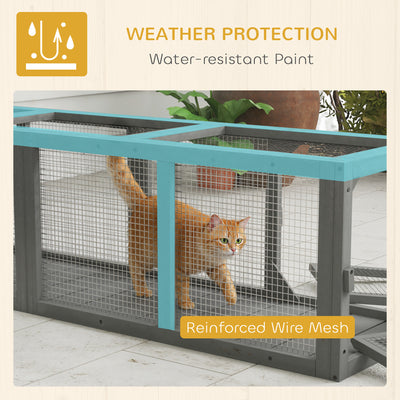 PawHut Outdoor Cat Tunnel, Wooden Play Cat Enclosure, Extendable Pet Run with 3 Doors, for Indoor and Outdoor Use, Grey 