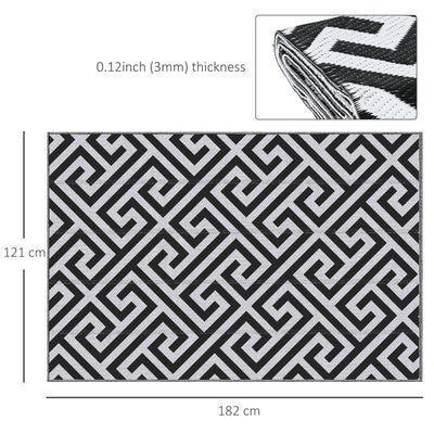Outsunny 121 x 182 cm(4x6ft) Outdoor Rug Reversible Mat Plastic Straw Rug Portable RV Camping Mat for Garden Deck Picnic Indoor, Black & White 