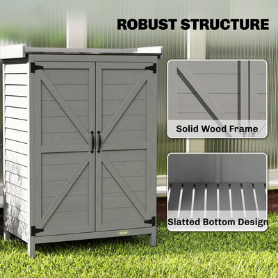 Outsunny Wooden Garden Shed, Garden Tool Storage Shed with Shelf and Side Hooks, 71.5 x 39 x 95 cm, Grey 