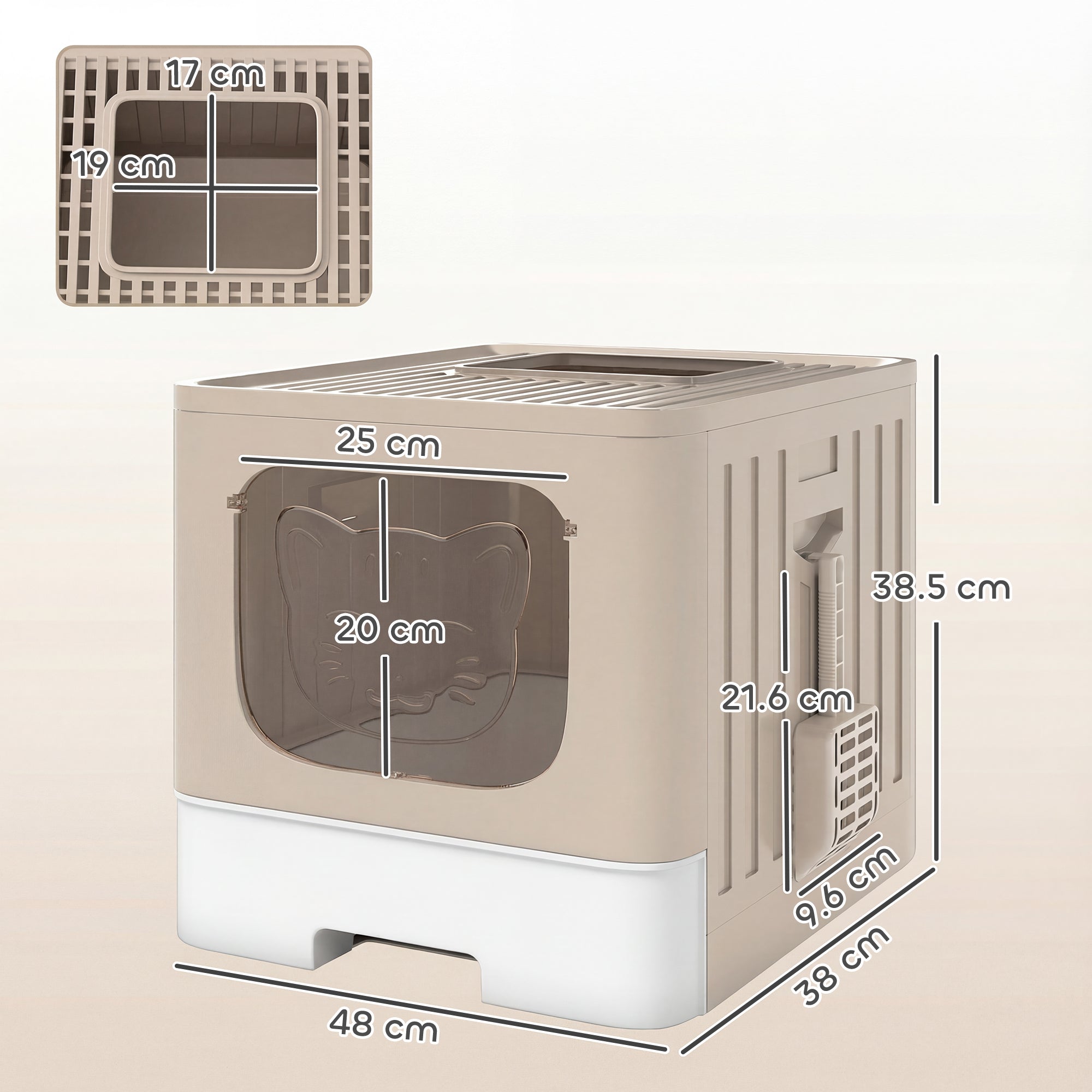 PawHut Cat Litter Box with Lid, Slide-Out Drawer, Scoop, Easy Clean, Odour Control, Anti-Splashing, Khaki 