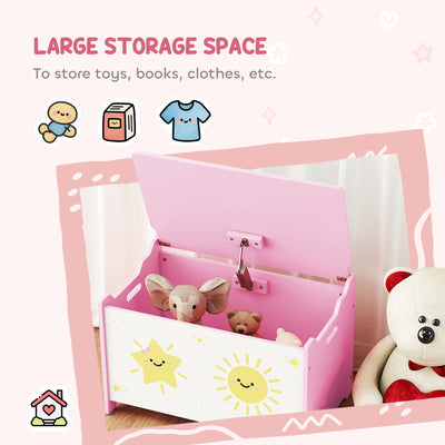 AIYAPLAY Toy Box with Lid, Safety Hinges and Groove Handles, Toy Storage organiser for Kids, Living Room, Playroom, Pink 