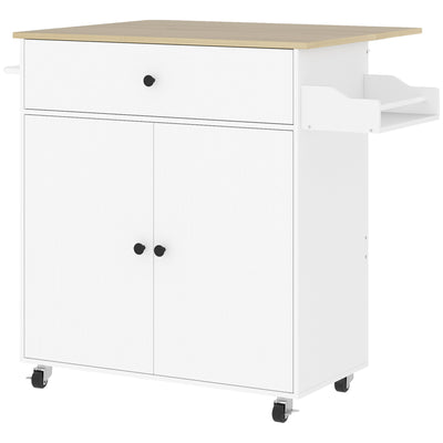 HOMCOM Rolling Kitchen Island with Drop Leaf, Kitchen Storage Cart with Drawer, Spice Rack and Towel Rack, White 