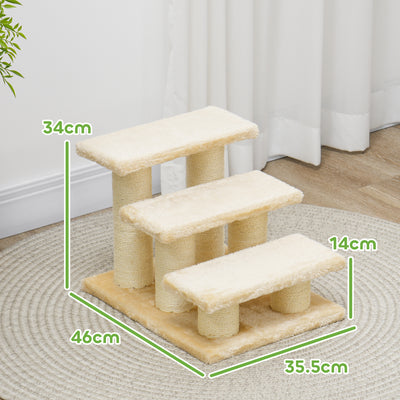 PawHut Pet Stairs 3-step Pet Ladder Cat dog Stairs Climb Ladder Cat Tree, Beige 