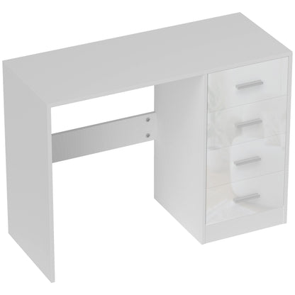 HOMCOM Computer Desk with Drawers, Dressing Table, High Gloss Home Office Writing Workstation, White 