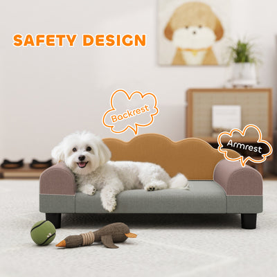 PawHut Elevated Dog Sofa Bed, Breathable Pet Sofa with Backrest and Armrest for Small Dogs, Grey 