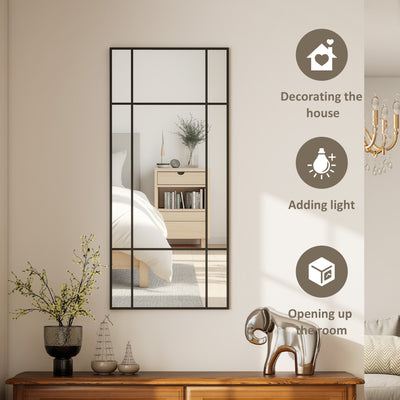 HOMCOM Decorative Grid Wall Mirror, with Back Hooks - Black 