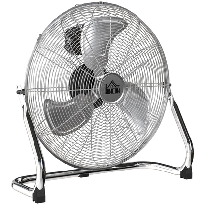 HOMCOM 20 Inches Chrome Metal Floor Fan, High Power 3-Speed Home Gym with Adjustable Head, Portable Desk & Table Fan for Home Office, Powerful Airflow, Quiet Operation