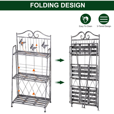 Outsunny Indoor Outdoor Freestanding 3-Tier Garden Plant Stand Metal Flower Display Rack for Potted Plants Balcony Décor 44L x 25W x 96H cm 