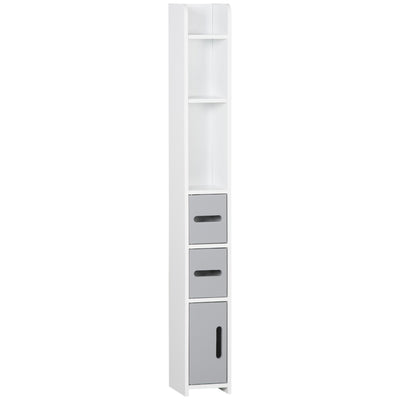 kleankin Modern Bathroom Storage Cabinet, Freestanding Tall Bathroom Cabinet with Open Shelves and 3 Cupboards with Door, for Bedroom Hallway, Grey 