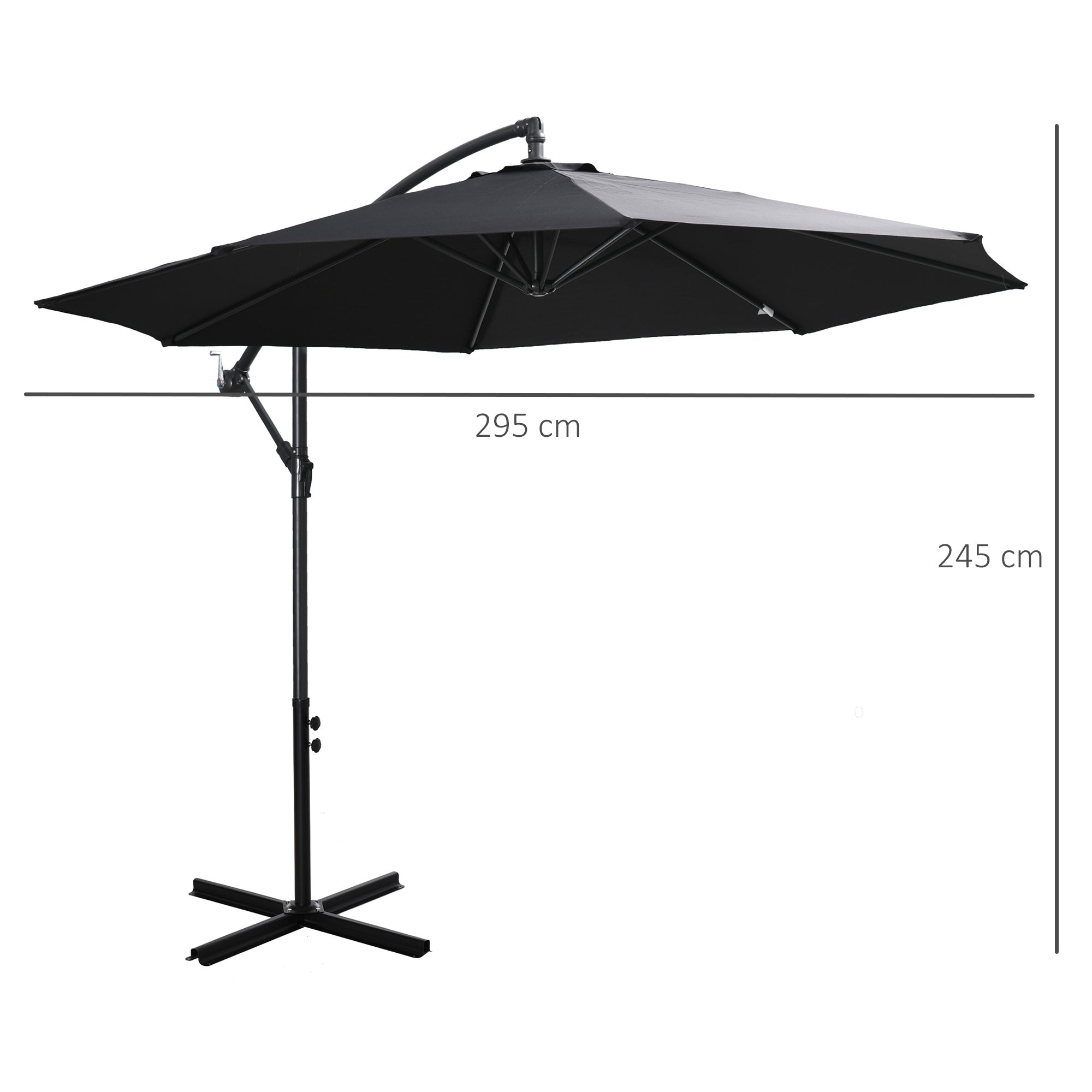 Outsunny 2.45m Overhanging Cantilever Parasol, with Cross Base - Black