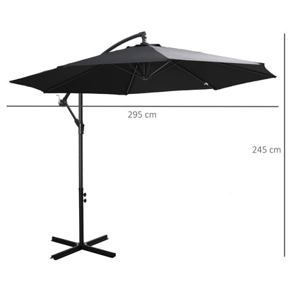 Outsunny 2.45m Overhanging Cantilever Parasol, with Cross Base - Black