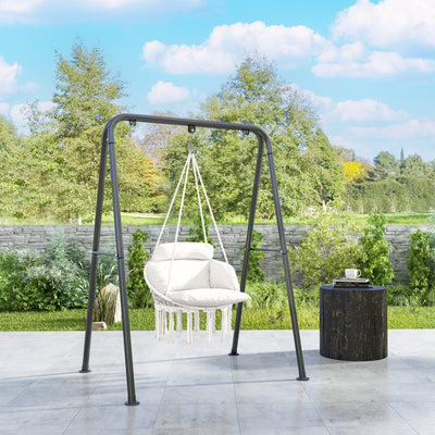 Outsunny Hanging Chair Outdoor Hammock Chair with Soft Cushion, Cotton Rope Boho Style Swing Chair, Hanging Garden Swing Seat for Indoor Outdoor, Cream White 