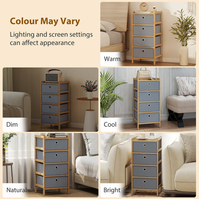 HOMCOM Chest of Drawers, 4 Fabric Drawers Narrow Dresser with Bamboo Frame, Light Grey 