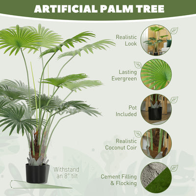 HOMCOM 145cm Artificial Palm Tree, Decorative Artificial Plant with Lifelike PEVA Leaves and Coconut Coir, Fake Tree with Plastic Pot and Flocking for Home Office Decor, Green 