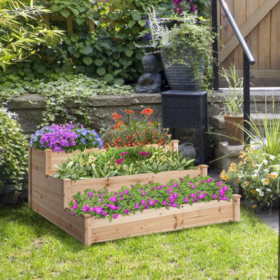 Outsunny 470L Raised Garden Bed, 3-Tier Planter Kit, Elevated Wooden Planters for Garden, Yard & Patio, 124 x 124 x 56 cm 
