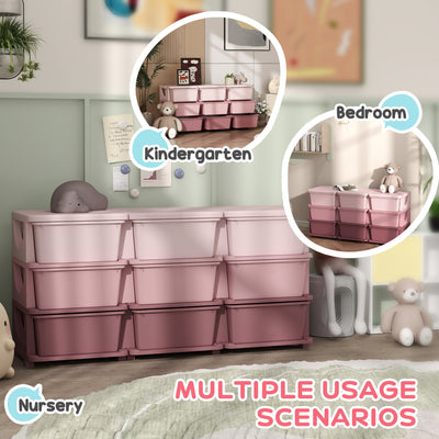 HOMCOM Kids Storage Unit, with Nine Drawers - Pink 