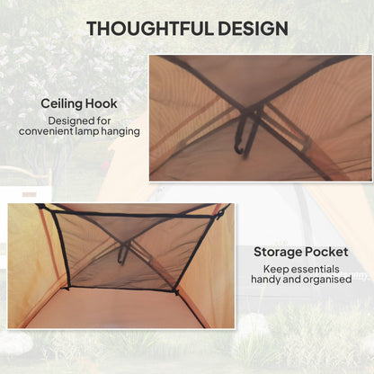 Outsunny 3-4 Person Camping Tent, Easy Set Up Waterproof Dome Tent with Sewn-in Groundsheet, Mesh Windows, Pocket and Hook for Camping, Hiking, Backpacking, Orange and Grey 