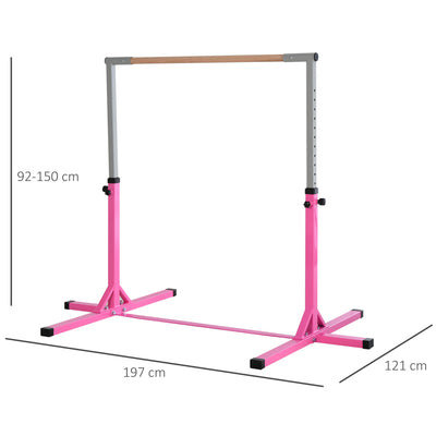 HOMCOM Height Adjustable Gymnastics Horizontal Bar for Kids, Children Junior Kip High Bar Fitness, Pink 