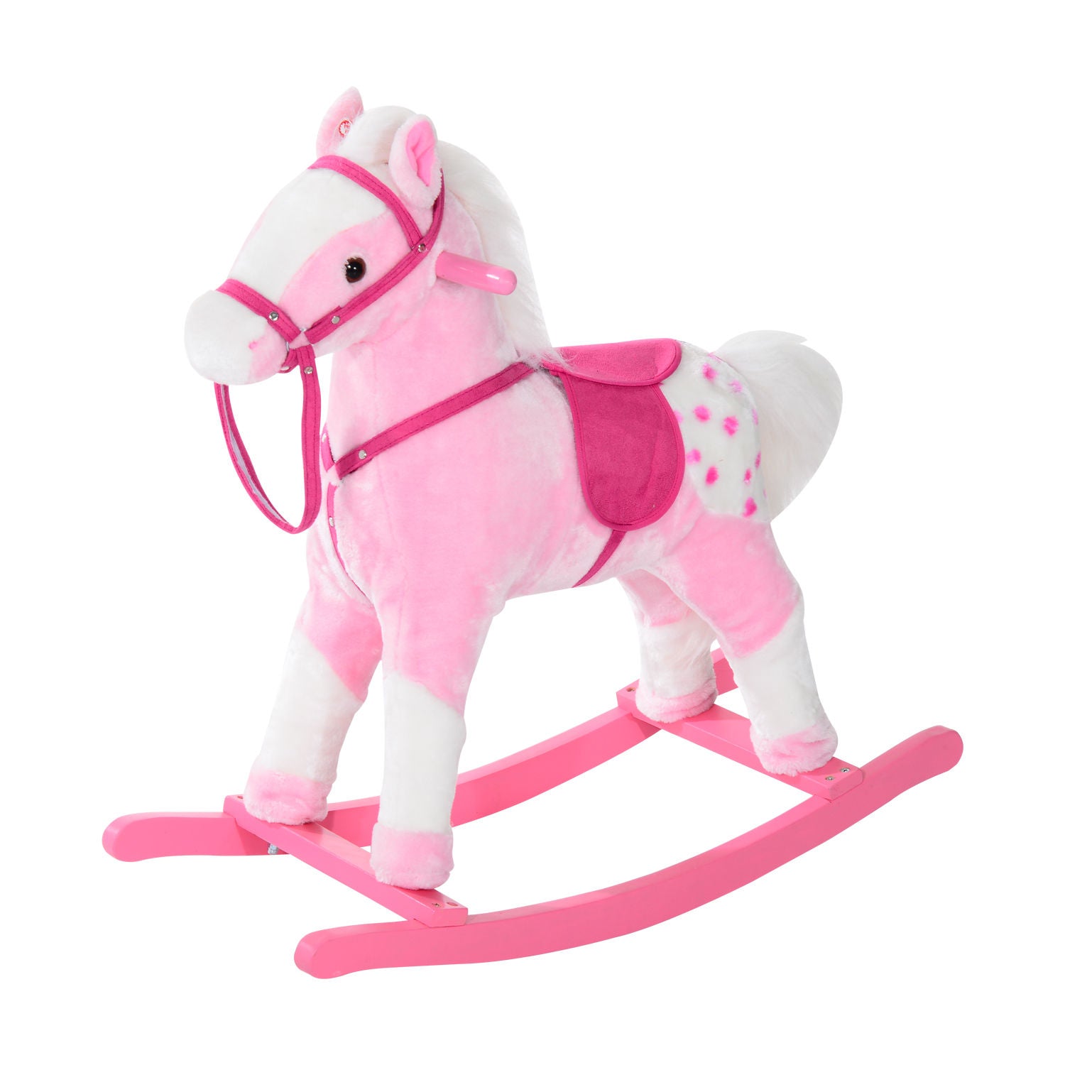 HOMCOM Baby Rocking Horse Plush Ride on Animals Rocker with Sound Handle Grip for Kids 3-6 Years - Pink 