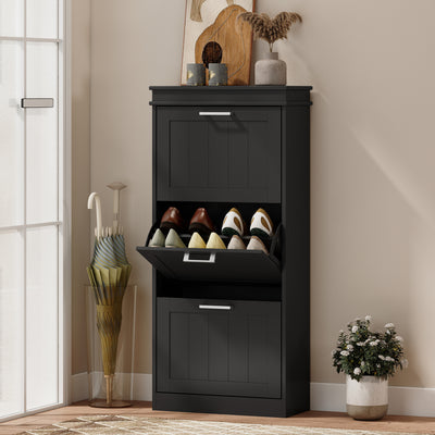 HOMCOM Three-Drawer Minimalistic Shoe Cabinet - Black 