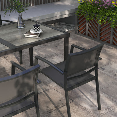 Outsunny Five-Piece Casual Outdoor Dining Set, with Wood-Effect Table - Grey 