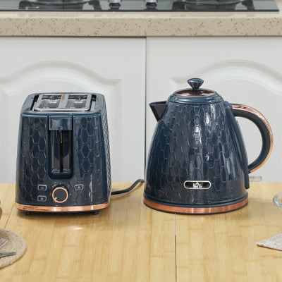 HOMCOM 1.7L 3000W Fast Boil Kettle & 2 Slice Toaster Set, Kettle and Toaster Set with Auto Shut Off, Browning Controls, Blue 