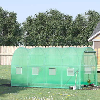 Outsunny Walk-in Polytunnel Greenhouse, Outdoor Garden Tunnel Greenhouse Tent with Zipped Roll-Up Door and 8 Mesh Windows, 4 x 2M 
