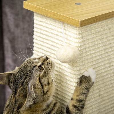 PawHut 80cm Scratching Post, with Toy Ball, Sisal Rope - White 