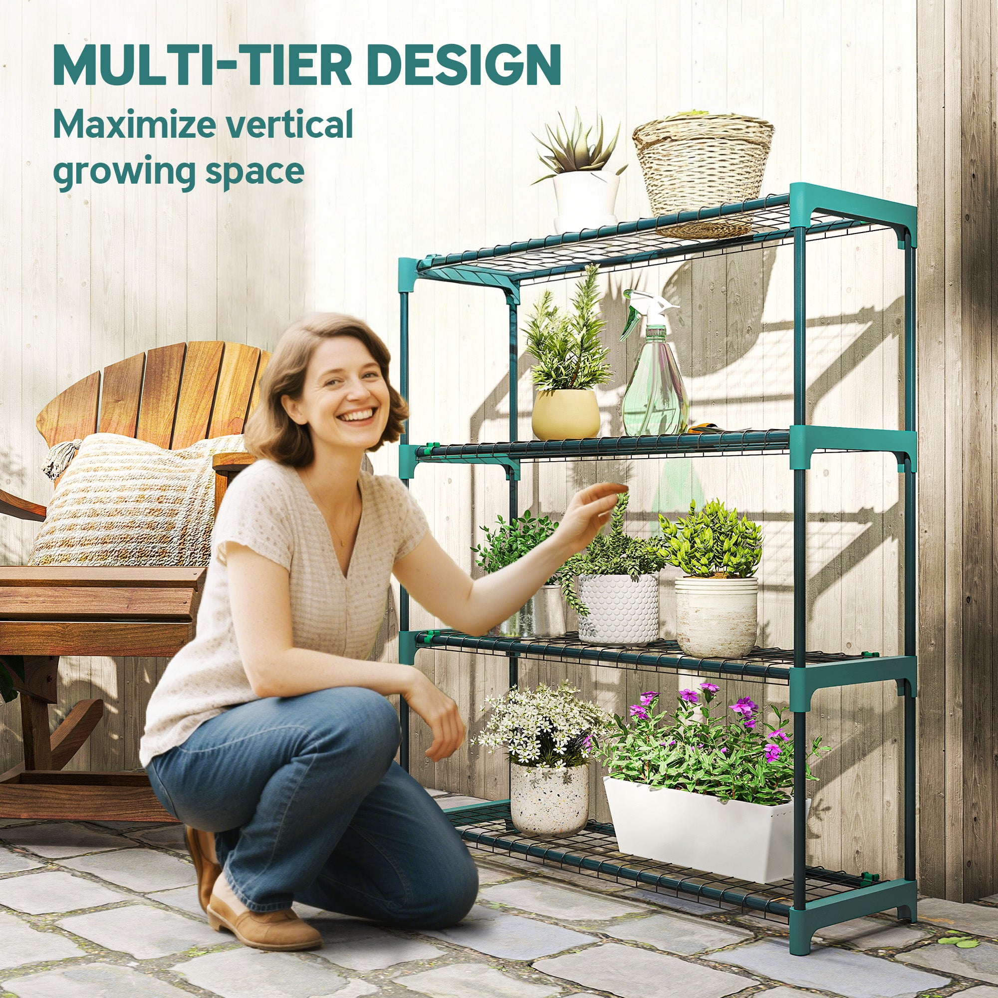 Outsunny 4-Tier Plant Stand Indoor Outdoor, Set of 2 Metal Plant Shelf with Rack Buckles for Easy Assembly, Flower Display Rack 